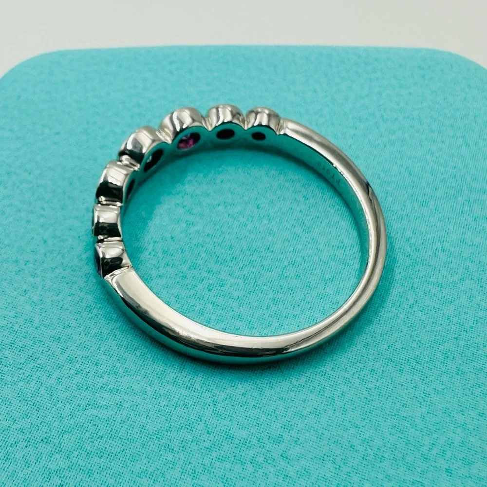 RARE Tiffany & Co. Platinum Jazz Ring with Diamonds and Pink Sapphires Packaging